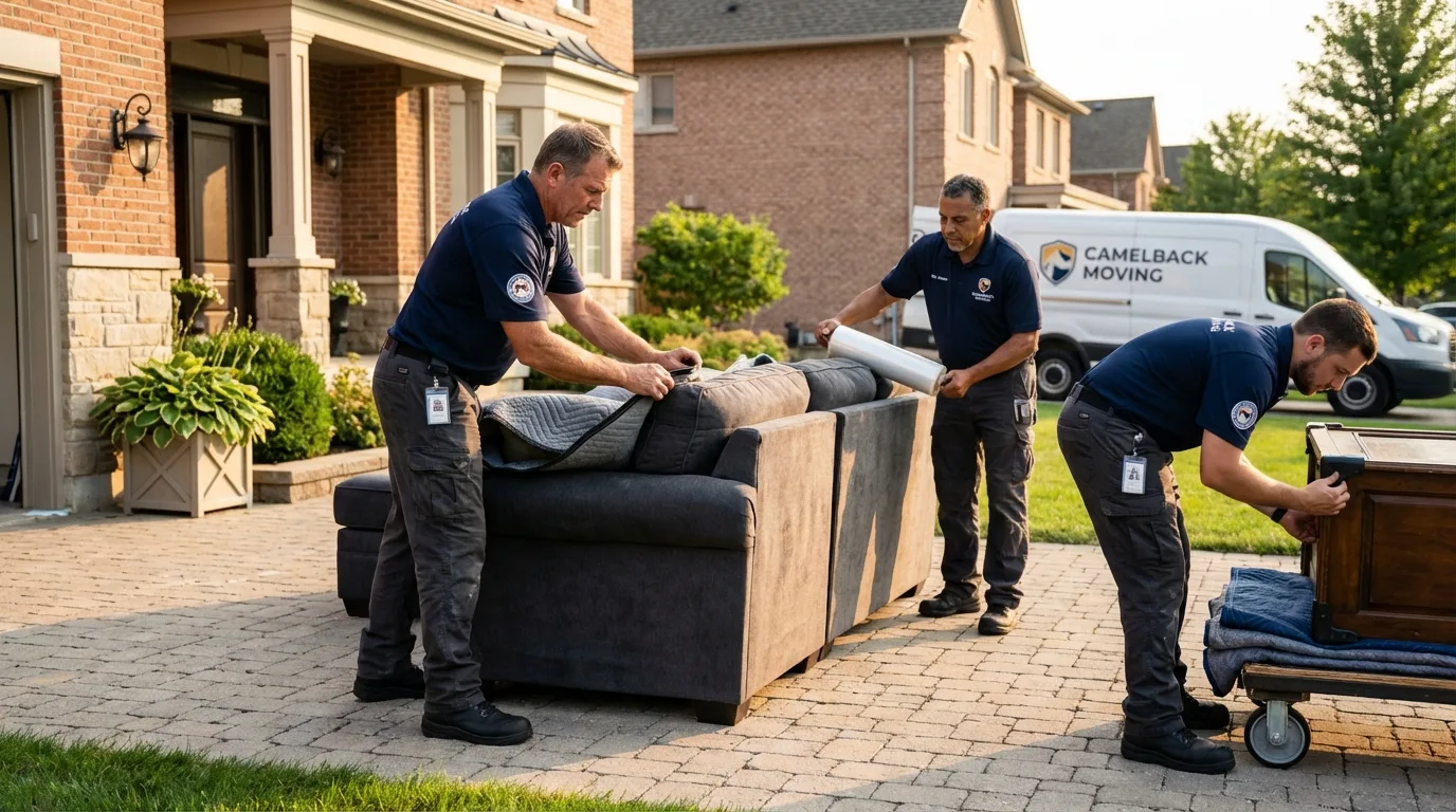Large estate moving crew wrapping furniture in Lake Park, IA