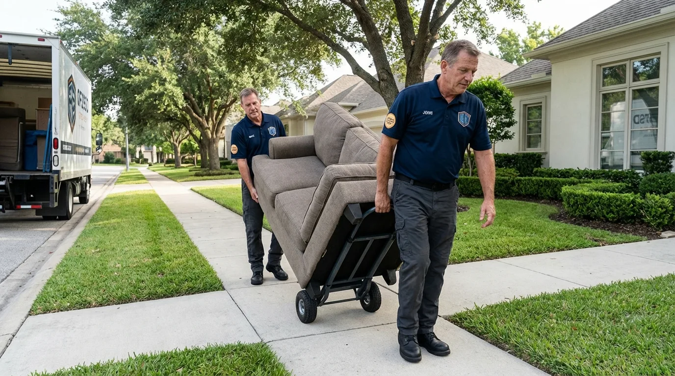 Local residential moving crew loading furniture in Lake Park, IA